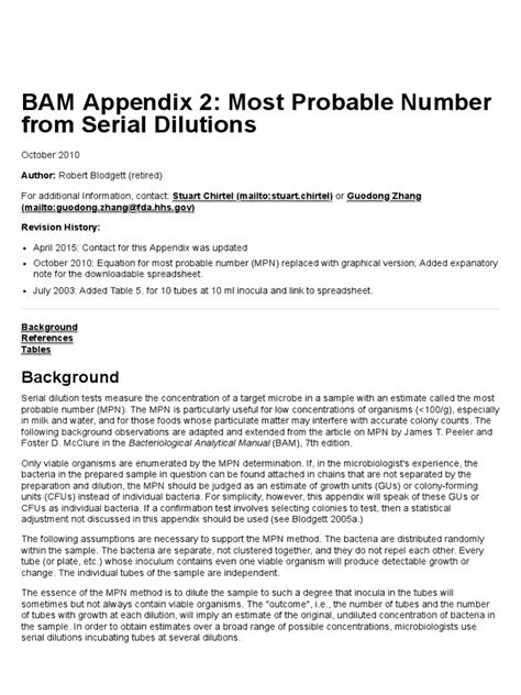 BAM Appendix 2: Most Probable Number from Serial Dilutions.